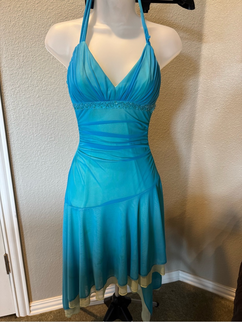 City Triangles Aqua Blue Halter High-Low Dress Sz S